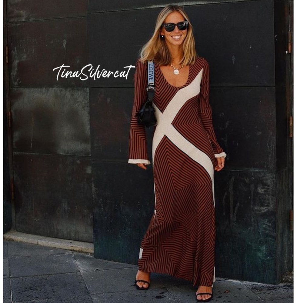 BLOGGER'S FAVE! Zara Striped Midi Dress Brown Sz XS, Small NWT - Picture 10 of 16